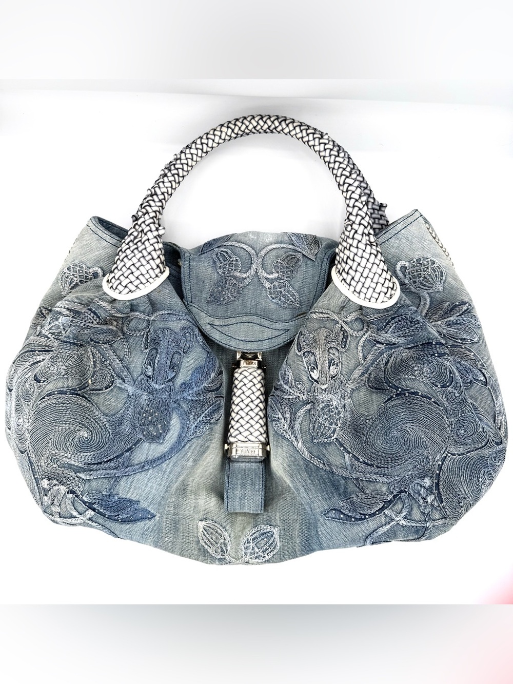 Fendi RARE Denim Rhinestone Squirrel Spy Bag